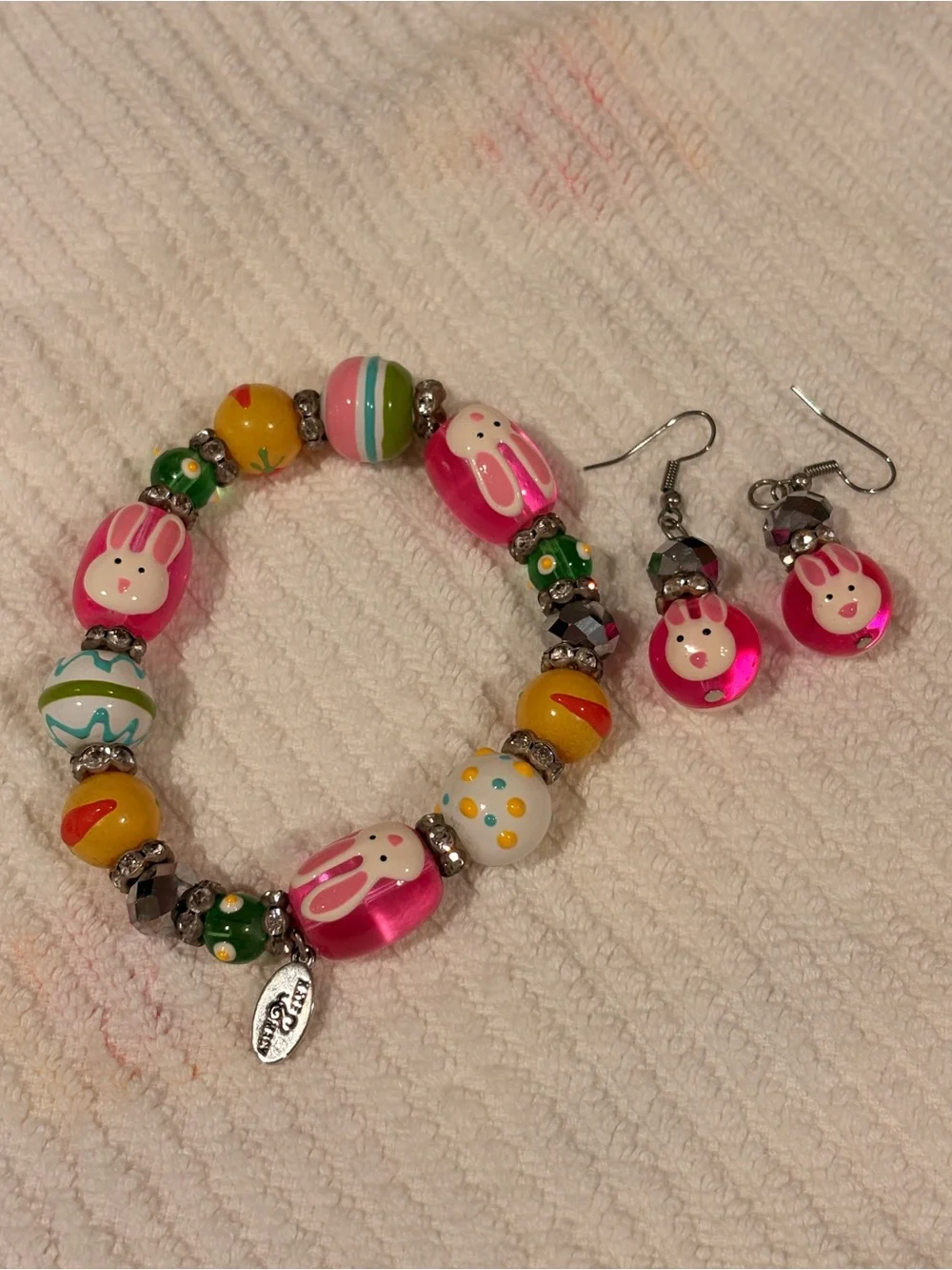Glass Bead Stretch Bracelet Set with Matching Earrings